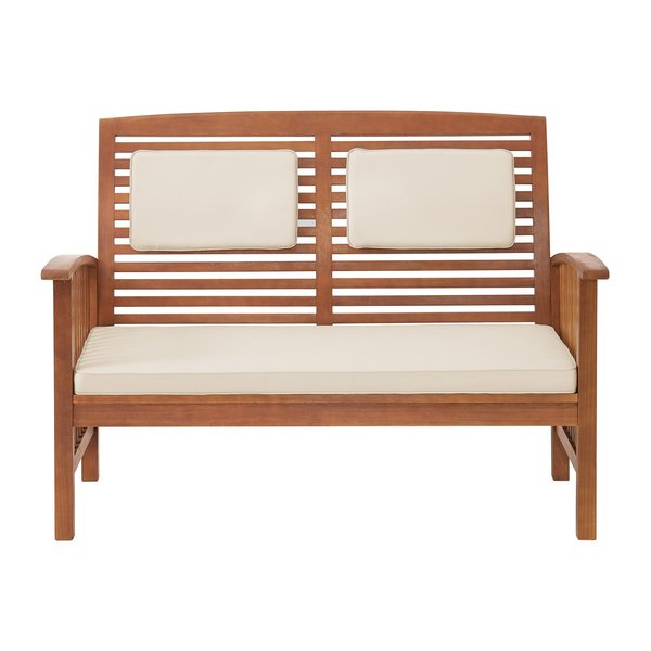 Alaterre Furniture Lyndon Eucalyptus Wood Outdoor 2-Seat Bench with Cushions ANLY01EBO
